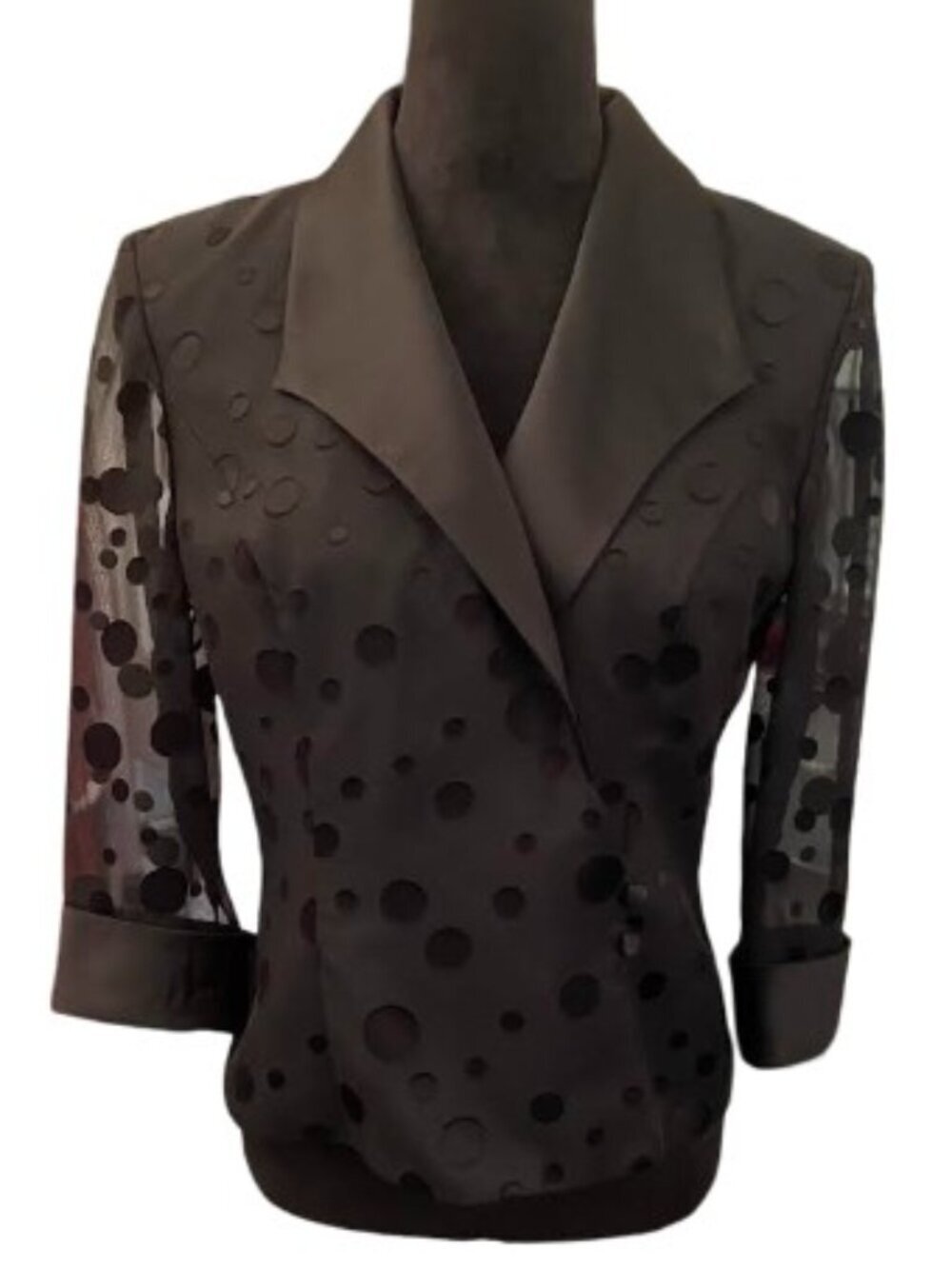 Alex Evenings Vintage 1990s Black Polka Dot Blazer with Sheer Sleeves Medium EUC - Picture 2 of 11